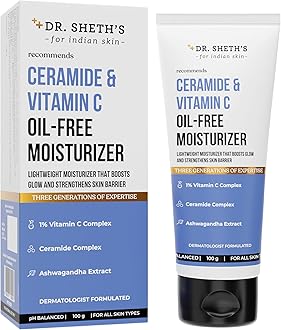 Dr. Sheth's Ceramide & Vitamin C Oil - Free Moisturizer| Lightweight Moisturizer To Hydrate & Brighten Skin | With Vitamin C, Ceramide & Ashwagandha | For Women & Men | 100G