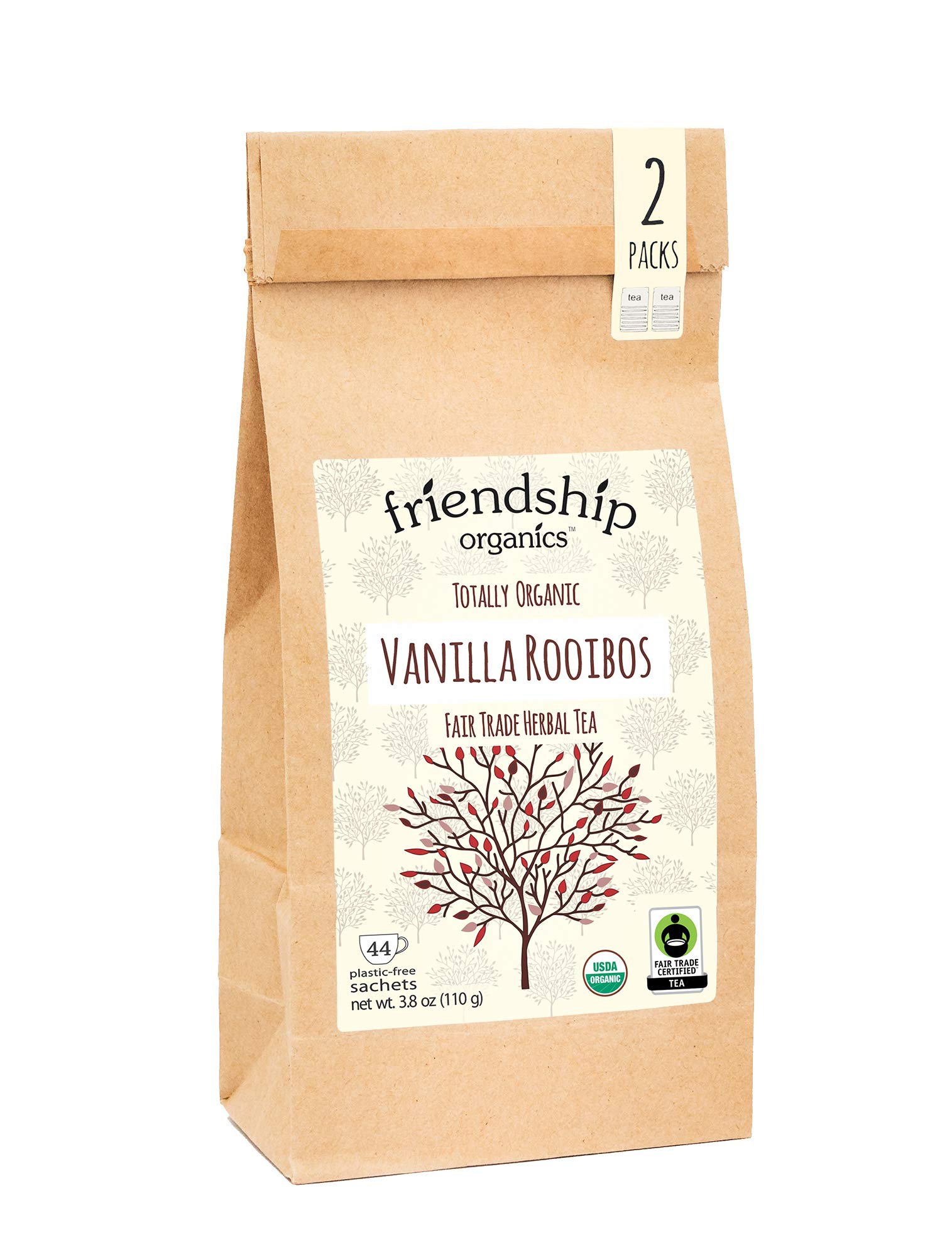 Friendship Organics Vanilla Rooibos Tea Bags, Organic and Fair Trade Herbal 44 CountUSDA OrganicFair Trade CertifiedFair Trade CertifiedFair Trade Certified