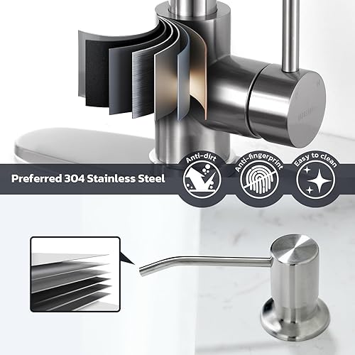 Miniatura 32 de WEWE Llave de cocina dorada cepillado con pulverizador desplegable, llave con resorte de latón/acero inoxidable, un mango, con placa de cubierta, 1