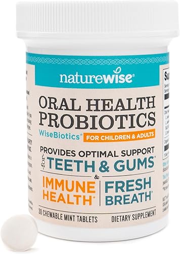 NatureWise Probióticos orales para dientes y encías y aliento fresco* - Tableta de menta masticable sin azúcar - Soporte dental para niños y adultos