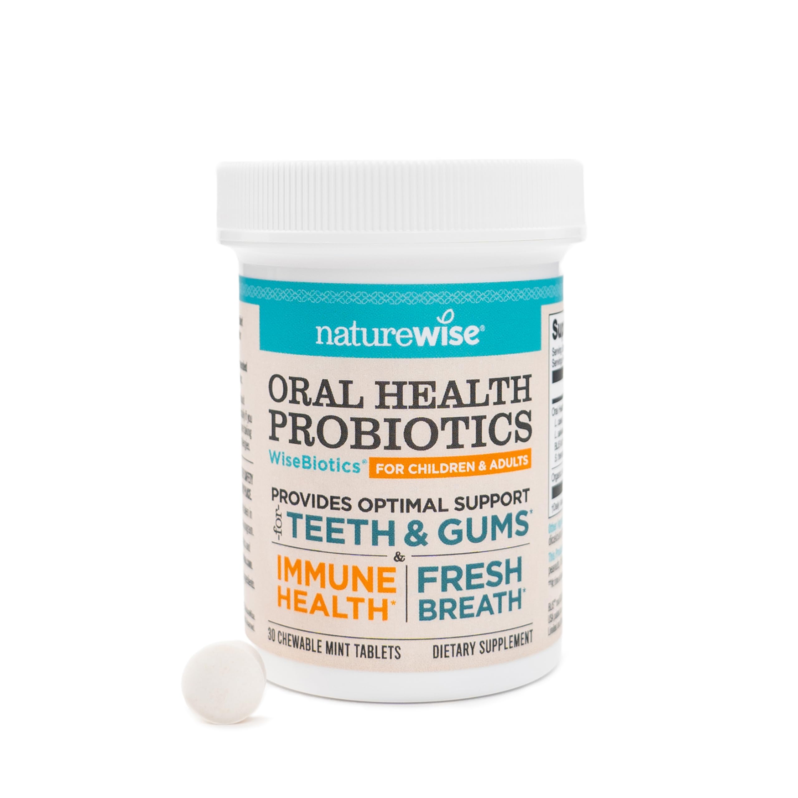 NatureWise Oral Probiotics for Mouth Bad Breath - Chewable Sugar-Free Mint - Lactobacillus reuteri Chewable - Oral Probiotics for Kids & Adults - Non-GMO USA Manufactured - 30 Count[30-Day Supply] 30 Count (Pack of 1)