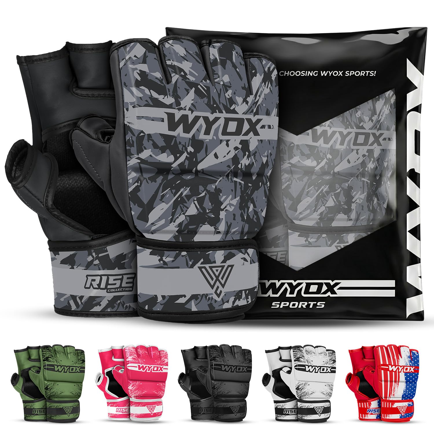 WYOX MMA Gloves for Men &amp; Women – Open Palm MMA Sparring Gloves with Multi-Layer Knuckle &amp; Thumb Padding, Wrist Support, Fingerless Punching Bag Gloves for Grappling, Kickboxing, Muay Thai &amp; Training