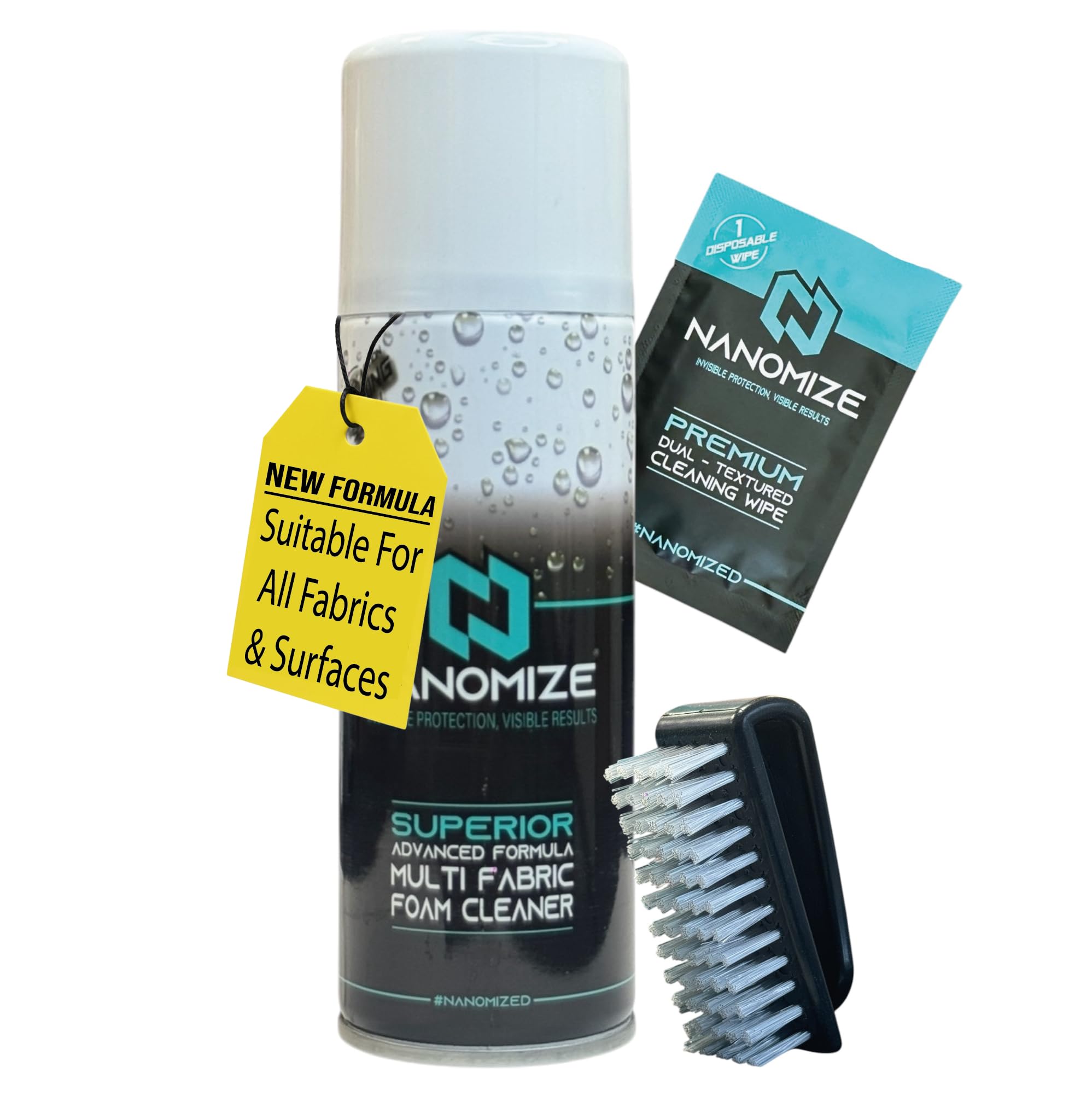 Fabric Upholstery Cleaner for Car Interiors – Deep Cleaning Spray for Seats, Carpet, Mats & Plastics - Stain & Odour Remover w/brush + wipe - Vehicle Interior Cleaner, Fresh Linen Scent