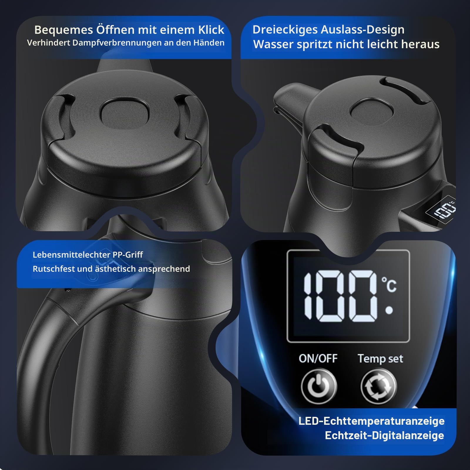 12V/24V Reise Wasserkocher Auto, 1,2 Liter Edelstahl Elektrischer Mobiler Reisewasserkocher mit Zigarettenanzünder Bis zu 100℃ mit LCD-Anzeige für Heißwasser Kaffee Tee, Auto LKW KFZ Camping
