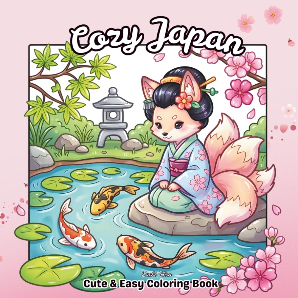 Cozy Japan: Cute and Easy Japanese Culture Coloring Pages with Tanuki, Kitsune, Kimonos and Cozy Scenes (Fantasy Coloring Pages)