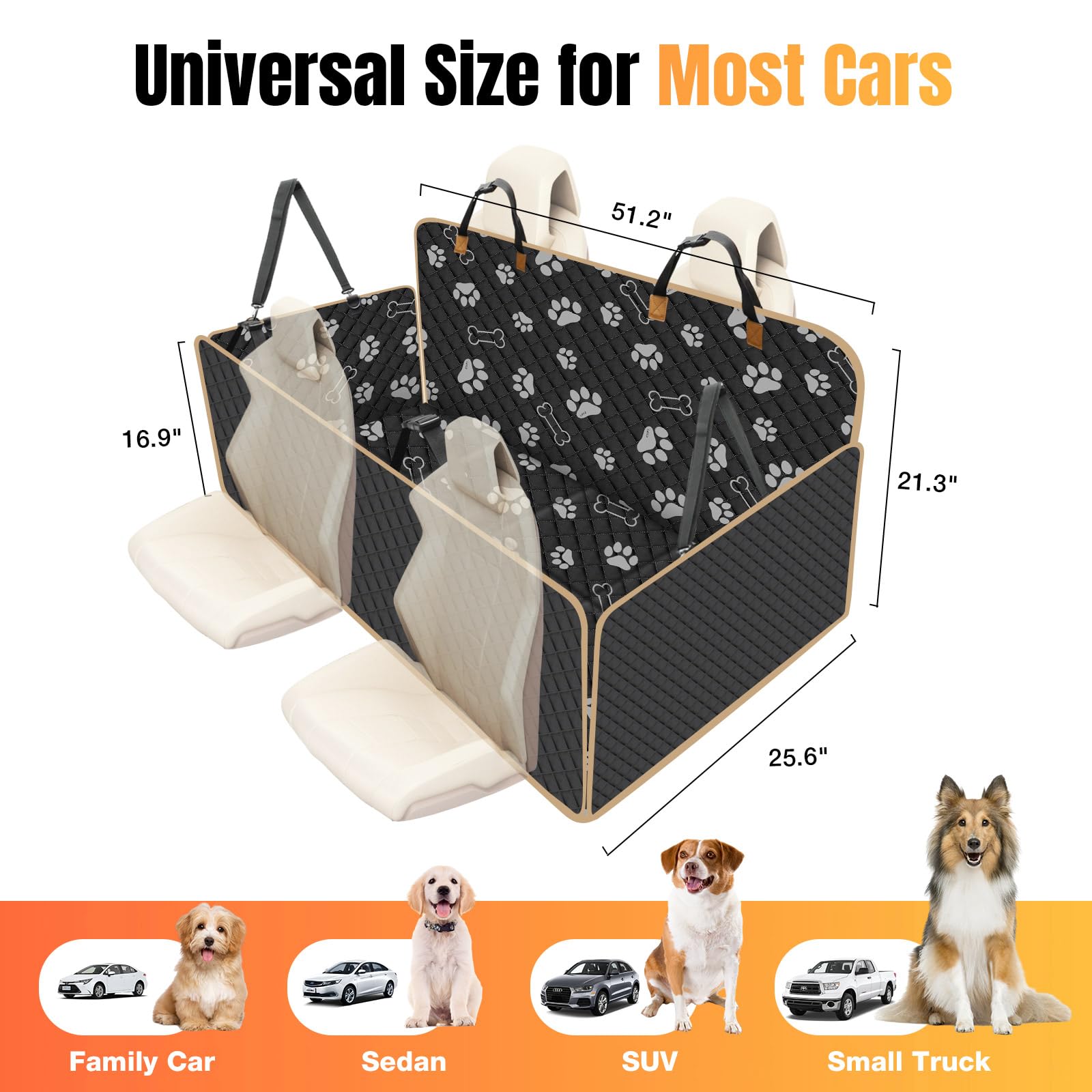 Lekespring Coprisedile Auto per Cani con Tavola in Legno Massello | Telo Auto per Cani Resistente, Antigraffio e Impermeabile - Adatta a Tutti i Tipi di Auto - Impronta di Zampa