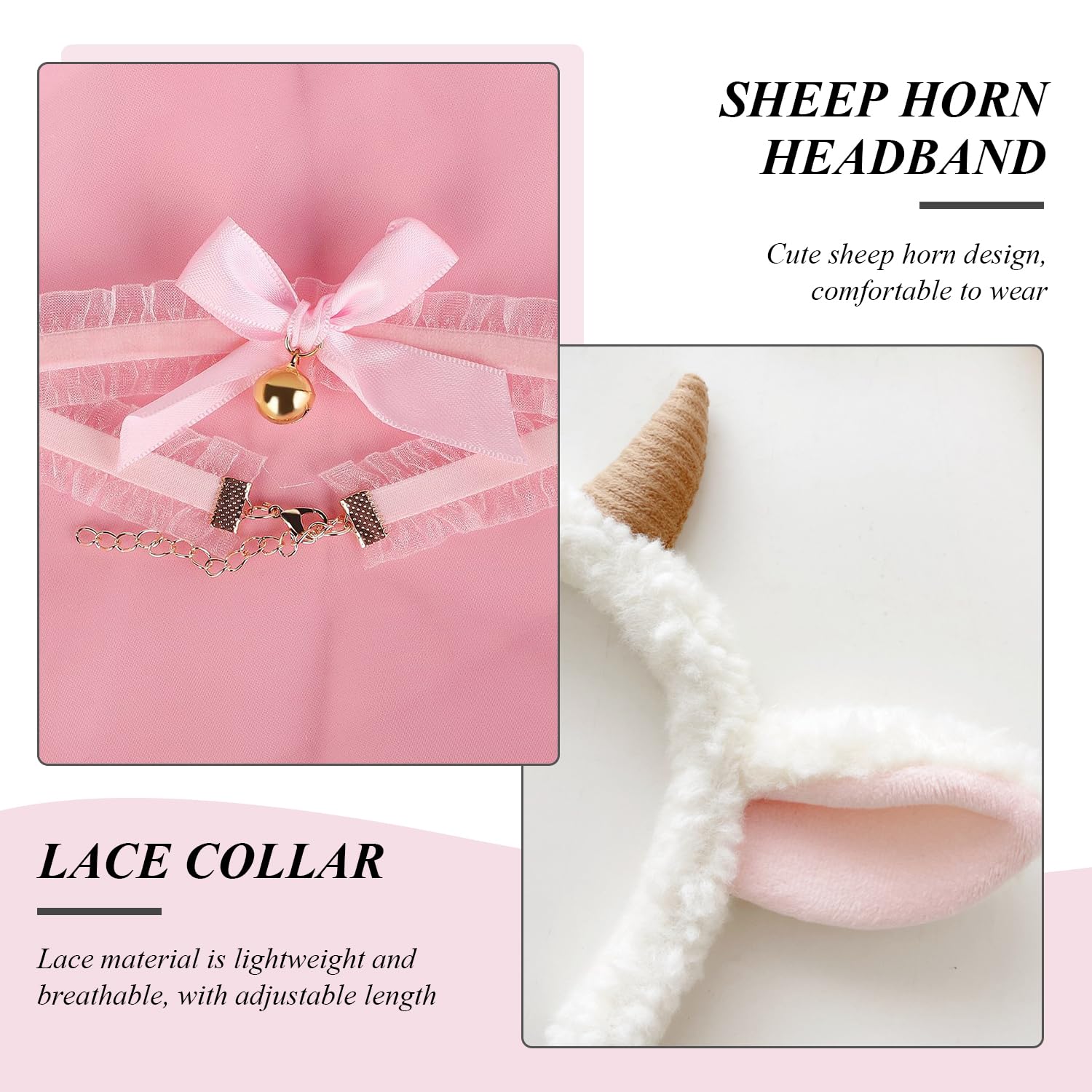 NIDHFG 1 Piece Of Sheep Horn Headband And 1 Piece Of Collar, Cute Plush Headband, Stage Performance Props - Image 3