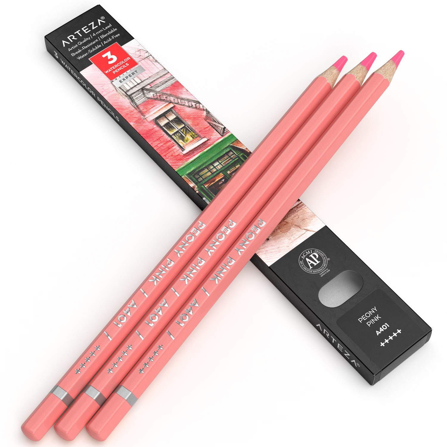 Amazon.co.jp: ARTEZA プロ用水彩色鉛筆 3本パック 401 ピオニーピンク