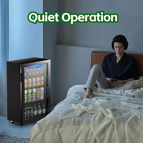 Miniatura 7 de WANAI Refrigerador de bebidas de 3.5 pies cúbicos, mini refrigerador pequeño de 120 latas con puerta de vidrio con luz LED y estantes ajustables