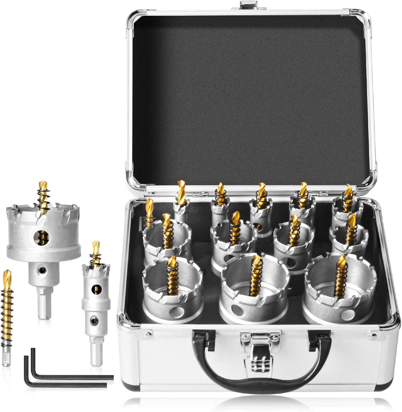 13Pcs Upgrade Heavy Duty Carbide Hole Saw Kit - Metal Steel Hole Saw Drill Bits TCT Hole Cutter with 1Pc Center Drill 2Pcs L-Wrench - Hole Saw Set for Metal, Steel, Iron, Alloy, Copper