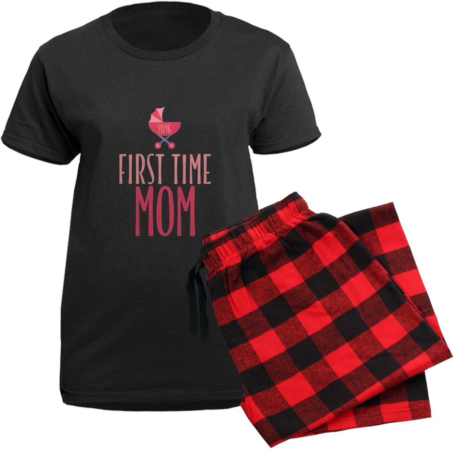 CafePress First Time Mom Pink Women's Dark Pajamas Womens Novelty PJ Sleepwear