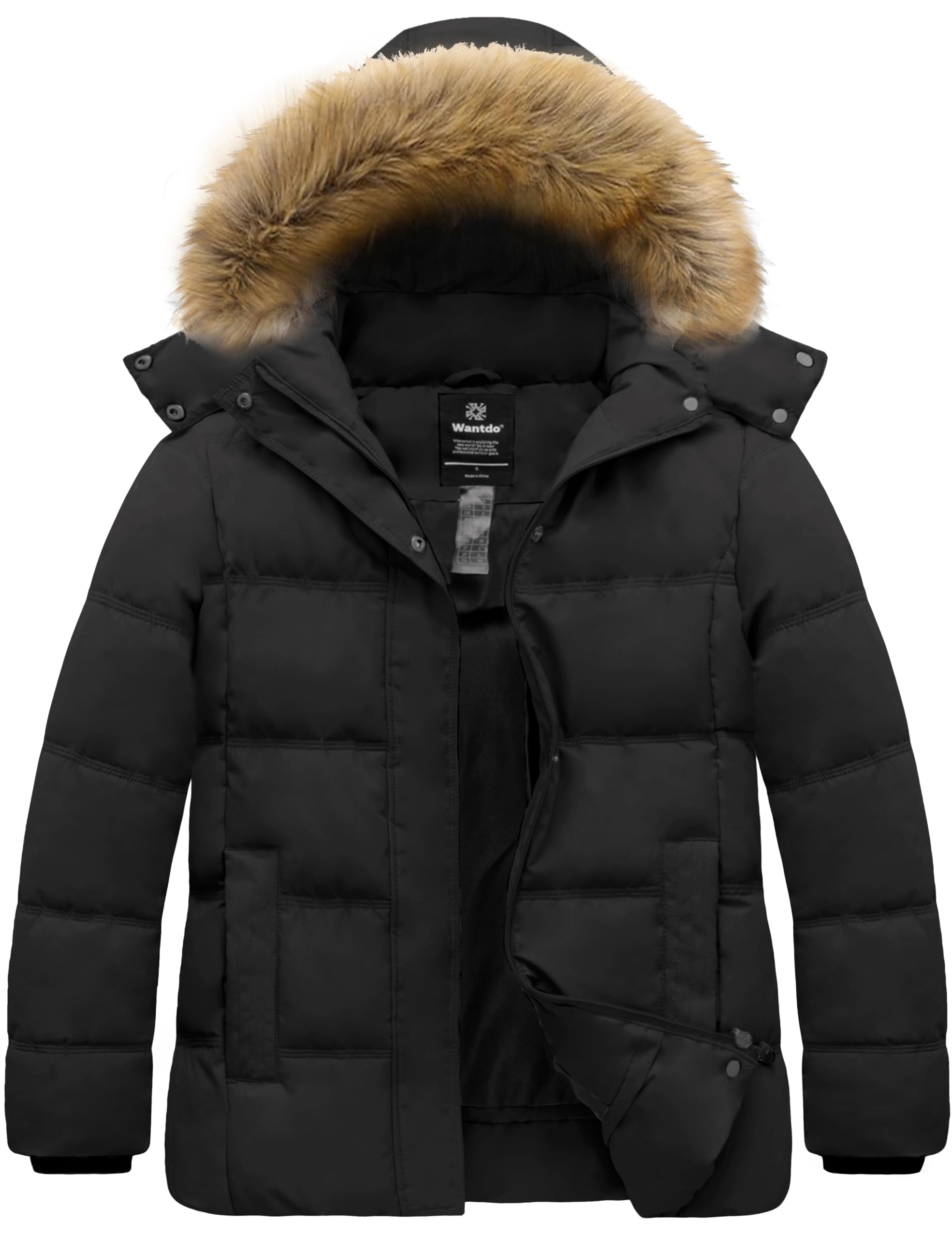 wantdo Winter Jackets for Women Plus Size Padded Warm Puffer Coat Quilted Thicken Parka Jacket with Hood Black 3X