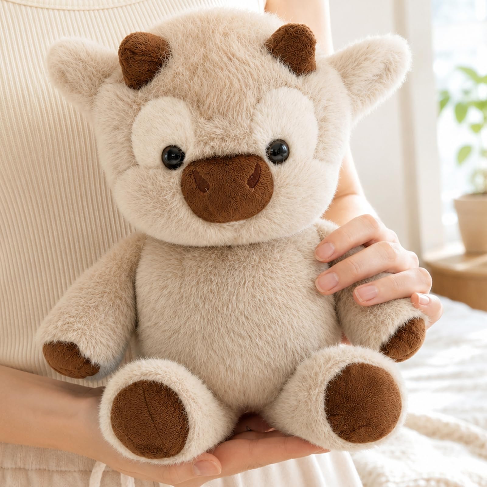 Peluche Mucca Che Corre,45 cm Adorabile Animale Peluche Muccas Pelosa,Pupazzo Che Corre,Running Highland Cow Peluches Mucche per Alleviare Lo Stress,Peluche Animali,Peluche Bambole