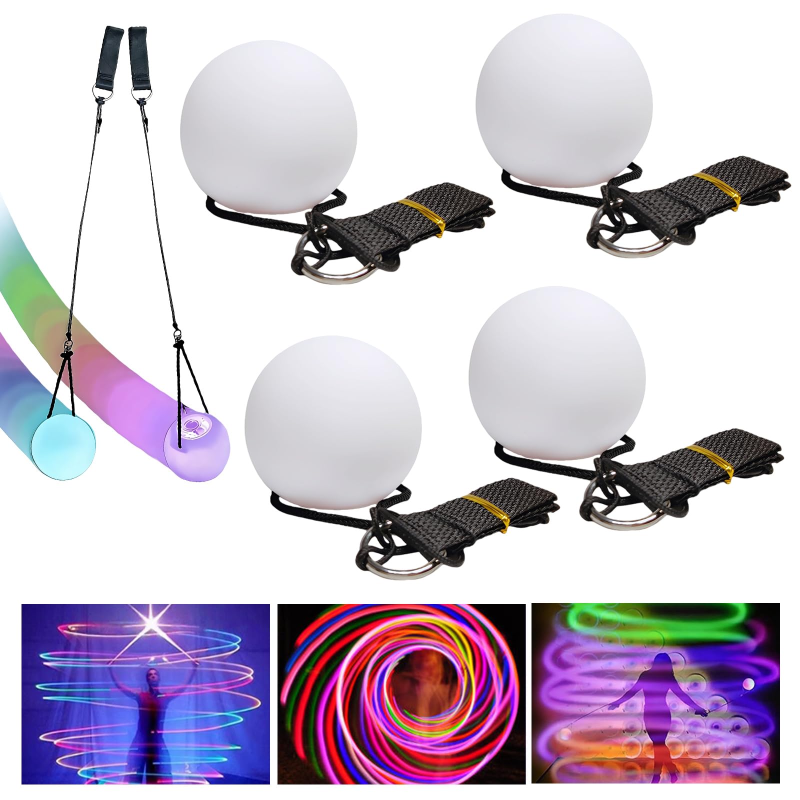 lot de 4 balles de poï led lumineuses