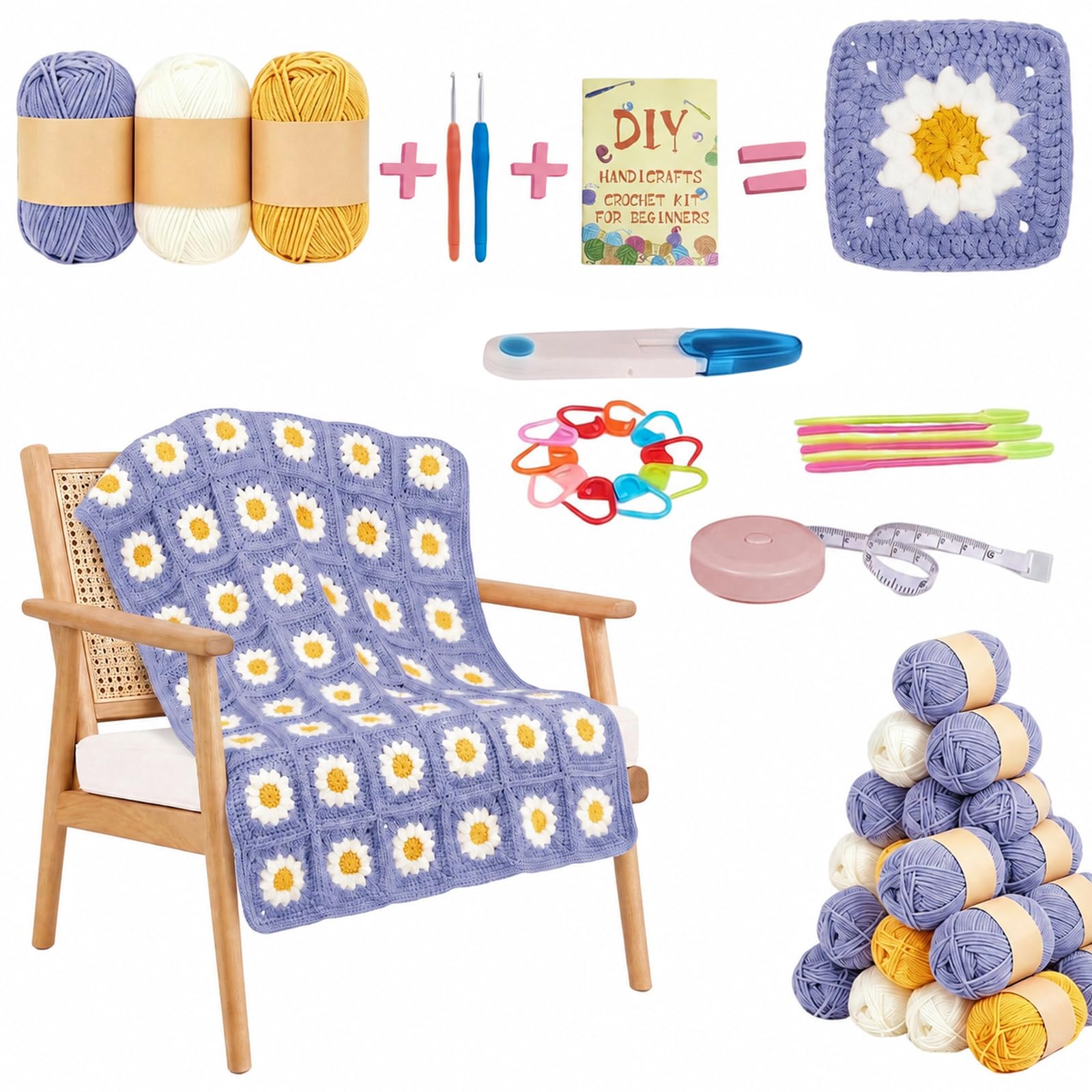 Kit Uncinetto Principianti,Con Istruzioni Passo,Filato E Accessori,Video