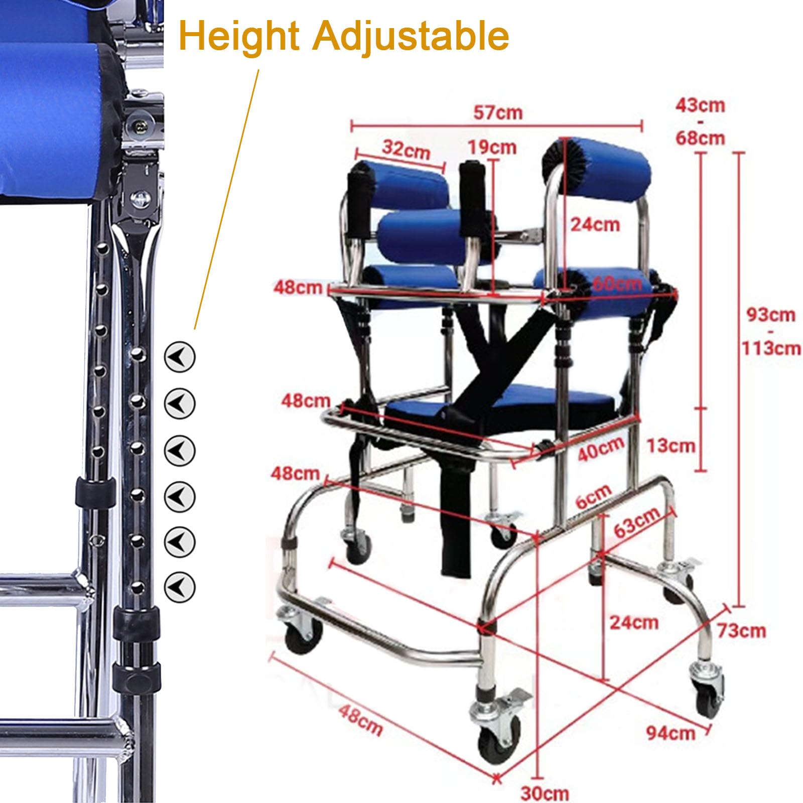 Ayudas para Caminar para Personas Discapacitadas, Andadores Vertical Portátil para Niños con Parálisis Cerebral Y Discapacidad, Andador Móvil De Altura Y Ancho Ajustable con 6 Ruedas