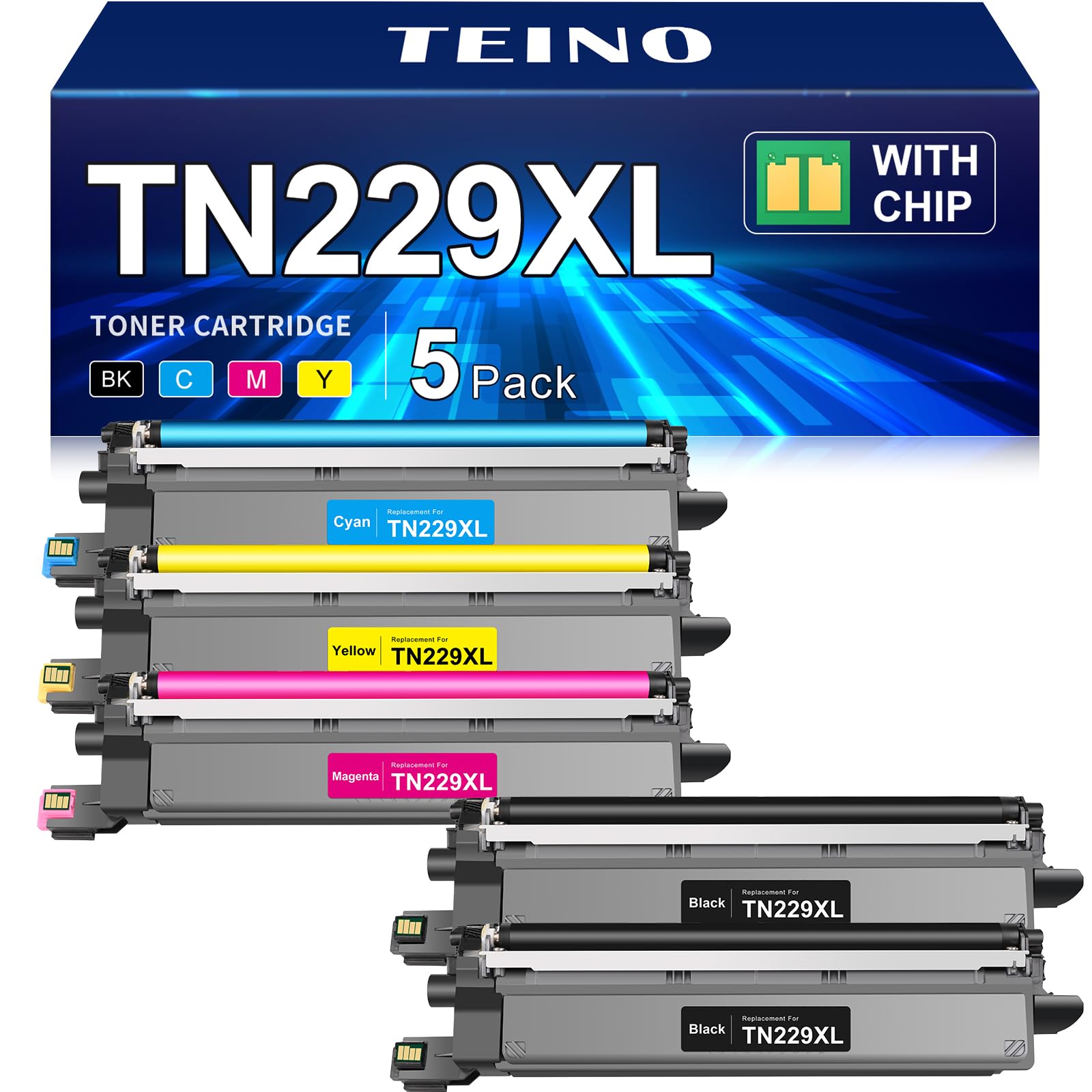 Photo 1 of TEINO Compatible TN229XL Toner Cartridges Replacement for Brother TN229XL TN229 TN 229XL TN-229XL to use with MFC-L3720CDW MFC-L3780CDW HL-L3220CDW HL-L3280CDW HL-L3300CDW L3295CDW Printer (5 Pack)