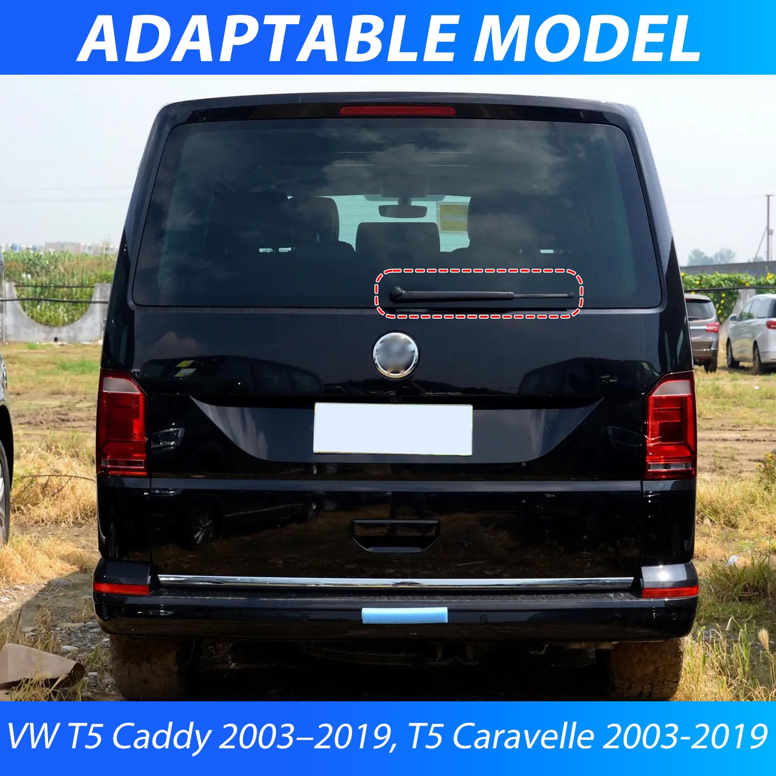 Juego de Limpiaparabrisas Ventana Trasero Compatible para VW T5 Caddy 2003-2019 Caravelle Transporter | 2 Piezas Limpiaparabrisas Trasero de Coche y 1 Piezas Brazos de Limpiaparabrisas Reemplazar