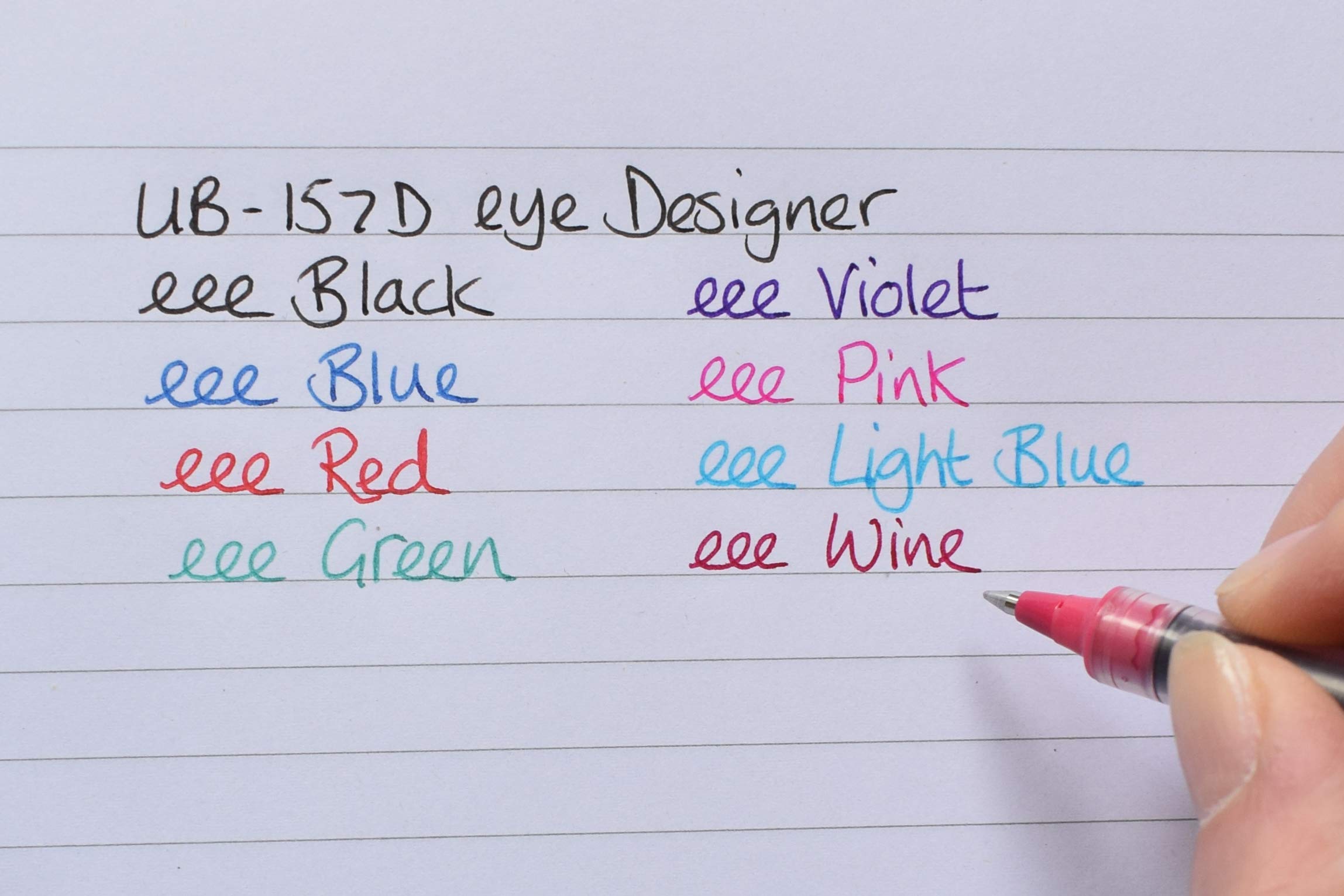 12 Stylos Roller Uni-ball Eye Designer 0.7 Mm - Encre Super Ink Bleu Clair, Permanente - 10