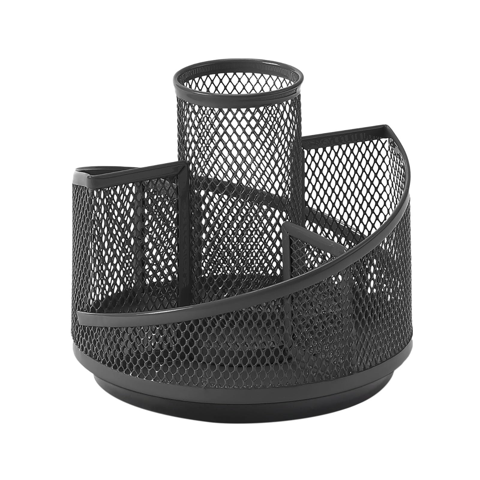 Pen Holder for Desk, 360° Rotating Pencil Holder Black Pen Cup Desk Organizers with 3 Compartments, Desk Accessories & Workspace Organizer Stationary