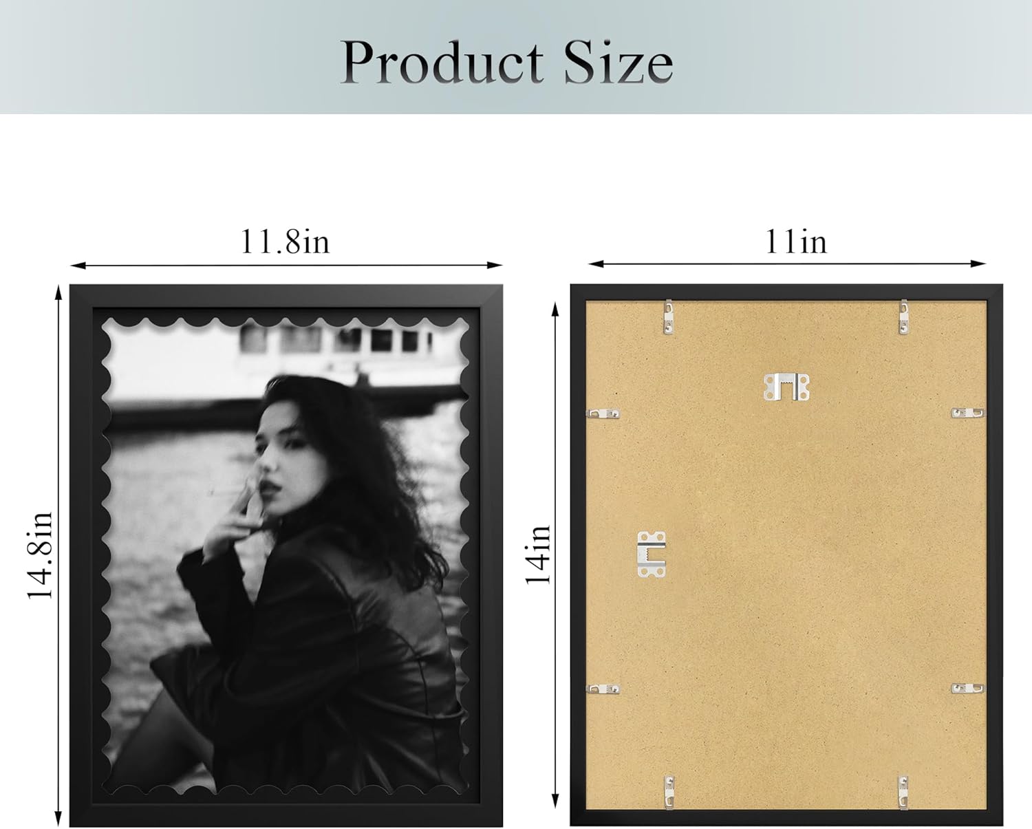 iRahmen 11x14 Picture Frame Set of 2 Black, Display Picture 10x13 with Wavy Mat or 11 x 14 without Mat, Tempered Glass Wooden Photo Frame for Wall Mount