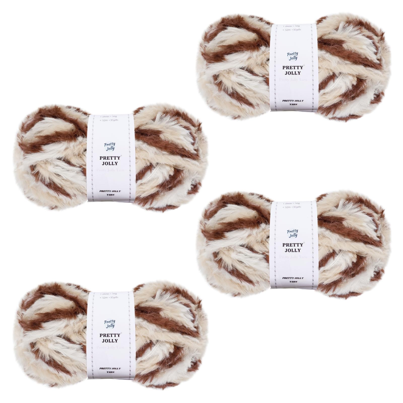 Pretty Jolly 4 Balls Faux Fur Yarn Super Soft & Fluffy, Crochet & Knitting, Chunky Eyelash Yarn (Calico Cat)