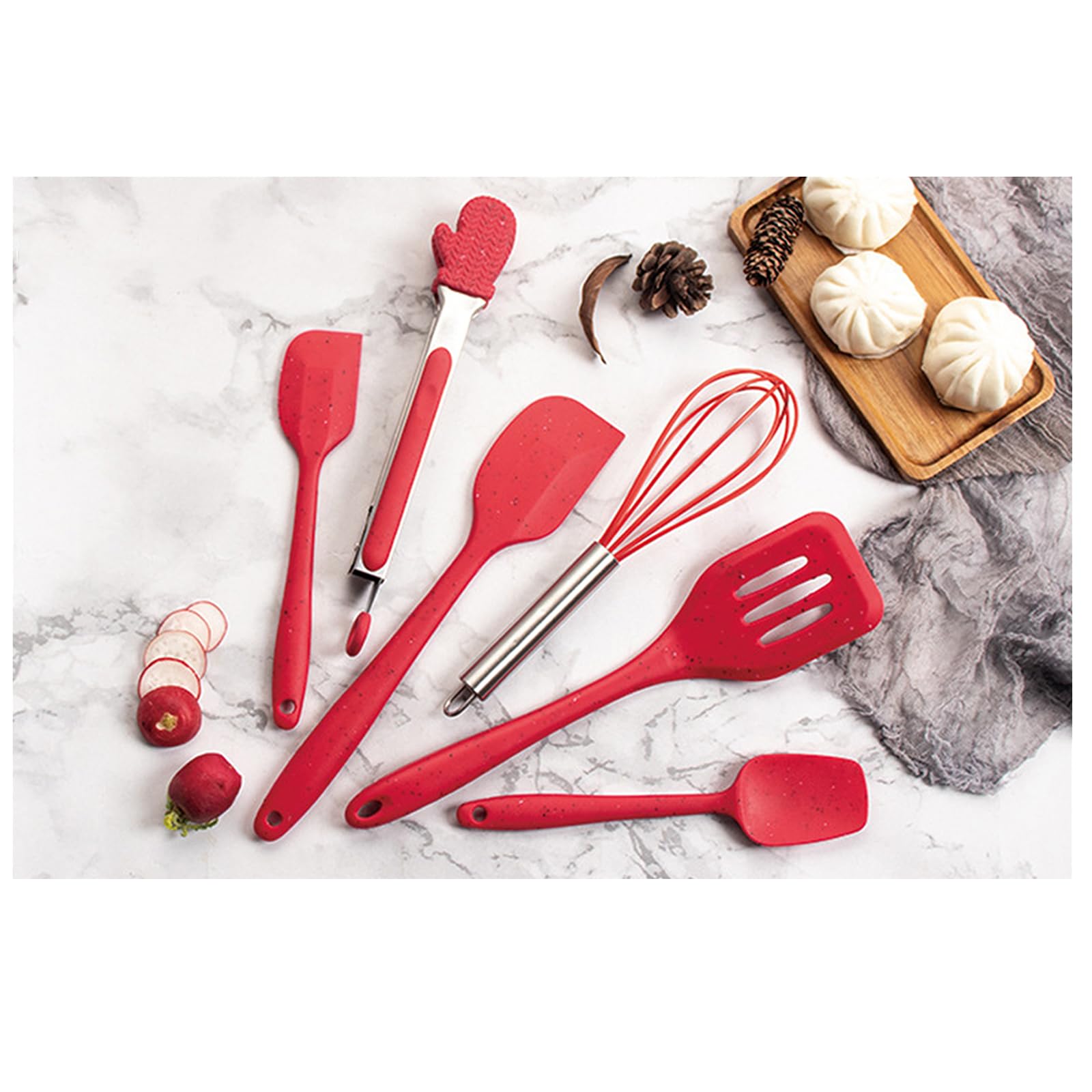 6 Spatole in Silicone da Cucina con Manico in Legno, Decorazione Natalizia, Spatola per Impasti, Spatola in Silicone, Spatola per Impasto, Spatola da Cucina, Utensili da Cucina,Red
