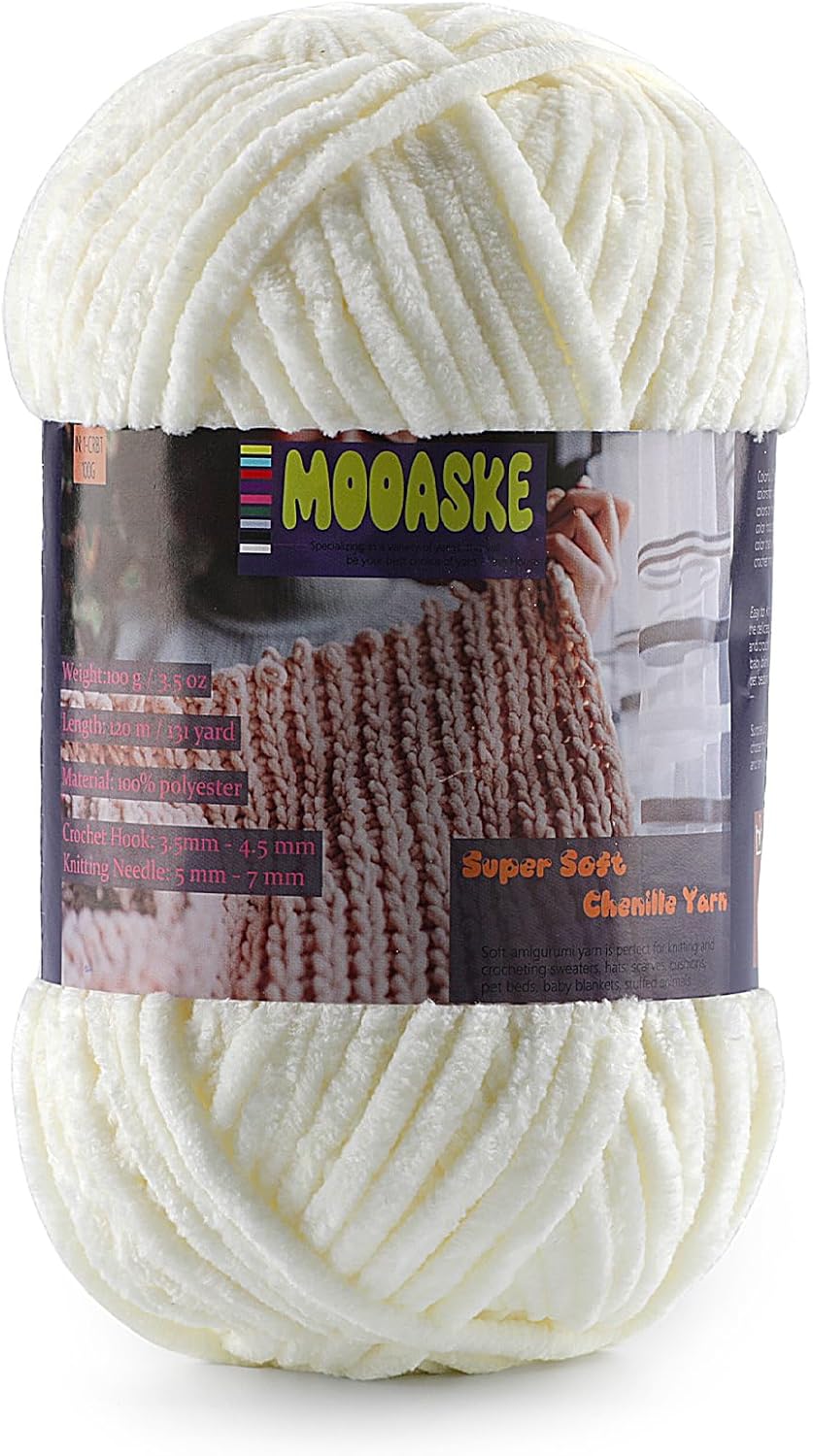 Baby Blanket Yarn for Crocheting – Soft Velvet Fluffy Chenille Yarn for Knitting Amigurumi Making Scarves, Doll – 100g/3.5oz 131 Yards Thick Plush Yarns (1, Cream) Baby Blanket Yarn for Crocheting – Soft Velvet Fluffy Chenille Yarn for Knitting Amigurumi Making Scarves, Doll – 100g/3.5oz 131 Yards Thick Plush Yarns (1, Cream)