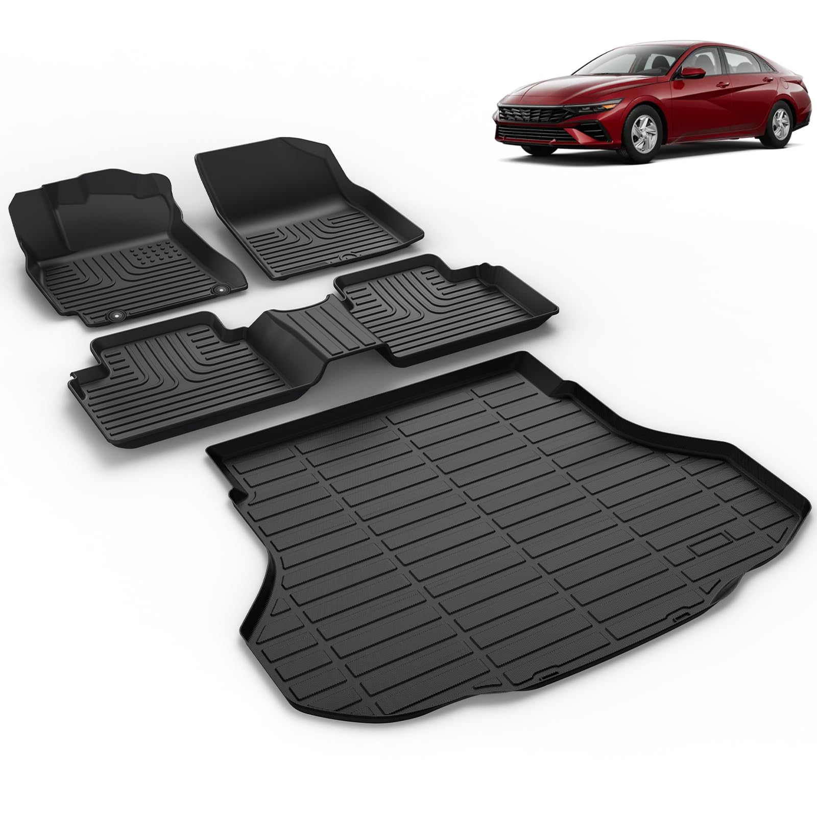VOUKIY All Weather Car Floor Mats & Cargo Liner Set Fit for Hyundai Elantra & Elantra N 2021 2022 2023 2024 2025 2026 Floor Liners Trunk Liner Elantra Cargo Mat Accessories Black