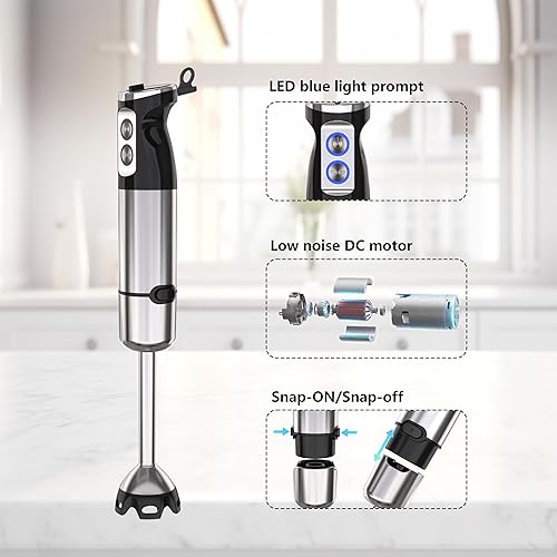 Miniatura 5 de Batidora de inmersión de mano, mezclador de mano 5 en 1 eléctrico de mano para cocina, batidora de emulsión de mano con cable con vaso de