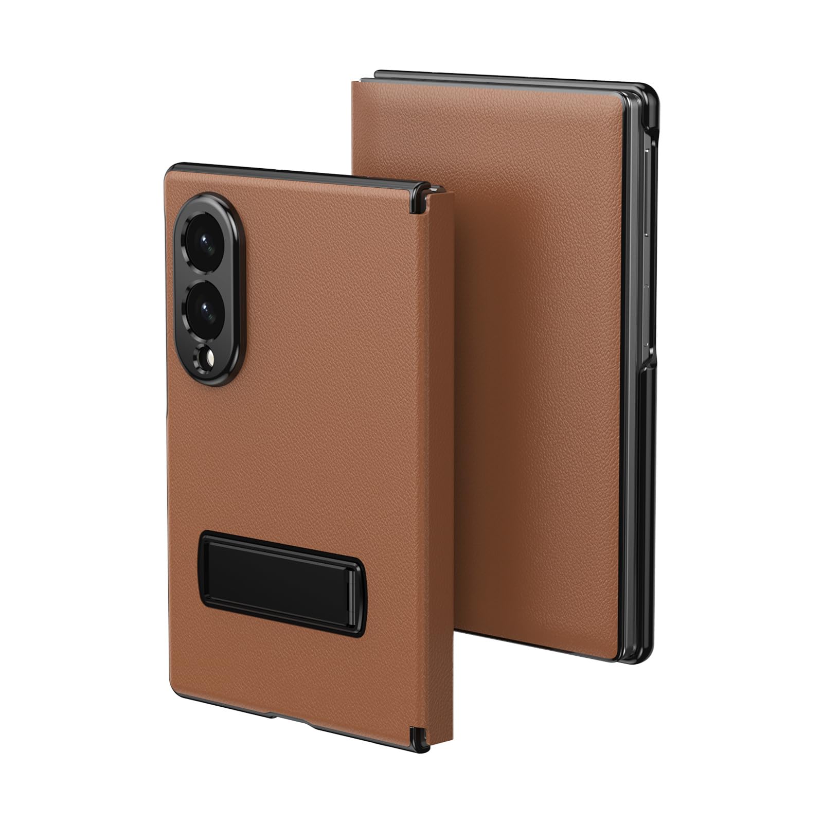 Skórzane etui do Samsung Galaxy Z Fold 8, magnetyczne zamknięcie z klapką, ukryta podpórka, składana, pełna ochrona soczewek, osłona telefonu, tekstura liczi, powłoka (mosiądz)
