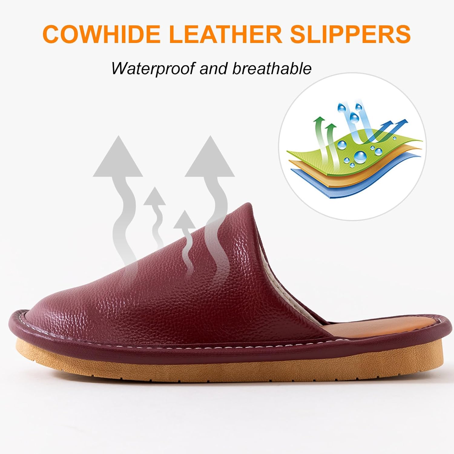 Cowhide Leather Slippers Womens Genuine Non-slip Home Bedroom Shoes House Slippers Comfy Indoor Outdoor Shoes - Image 4