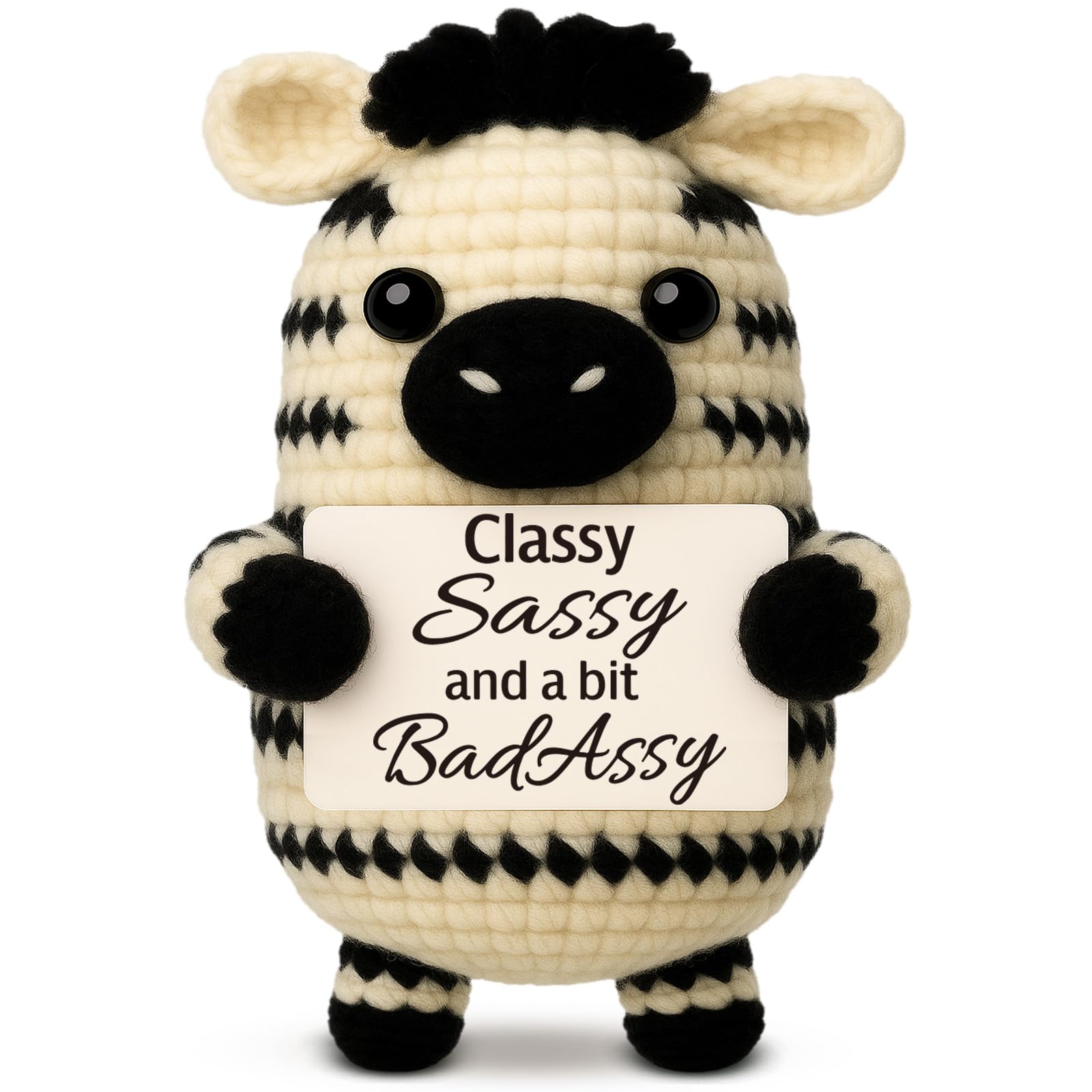 Funny Gifts for Women Men, Birthday Friendship Gift for Coworker, Work Bestie, Boss, Handmade Crochet Zebra, Sassy Badass Sign for Best Friend, Unique Desk Decor