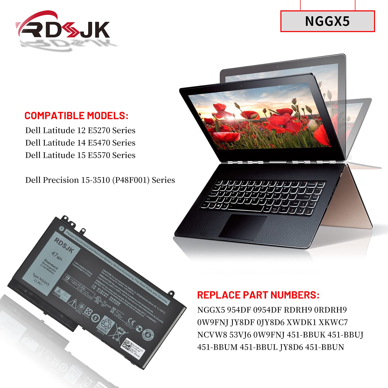 ASUNCELL Laptop Akku Für Dell Latitude E5270 E5470 E5570 - 11.4V/47Wh Hochleistungsakku