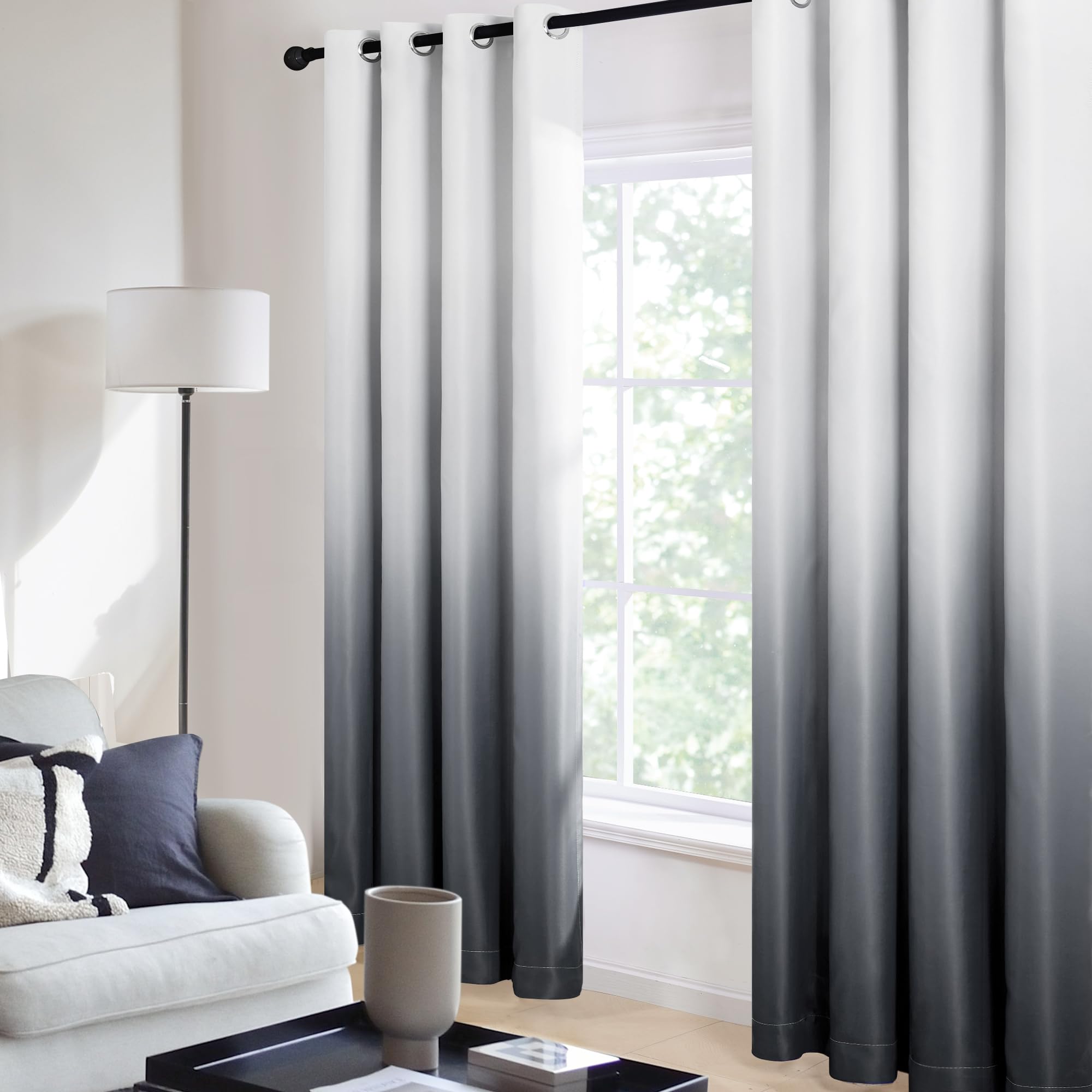 Deconovo Grey Curtains for Bedroom Thermal Insulated Top Ring Blackout Curtains Noise reducing Eyelet Curtains for Kitchen 46 x 54 Inch Light Grey and White 1 Pair - Image 2