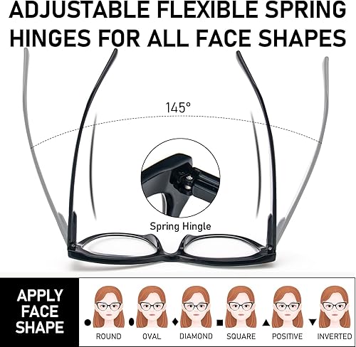 Miniatura 5 de KoKoBin Paquete de 4 lentes de lectura con diseño de ojo de gato para mujeres, lectores de mujer, bloqueo de luz azul, anti UV, con bisagra de