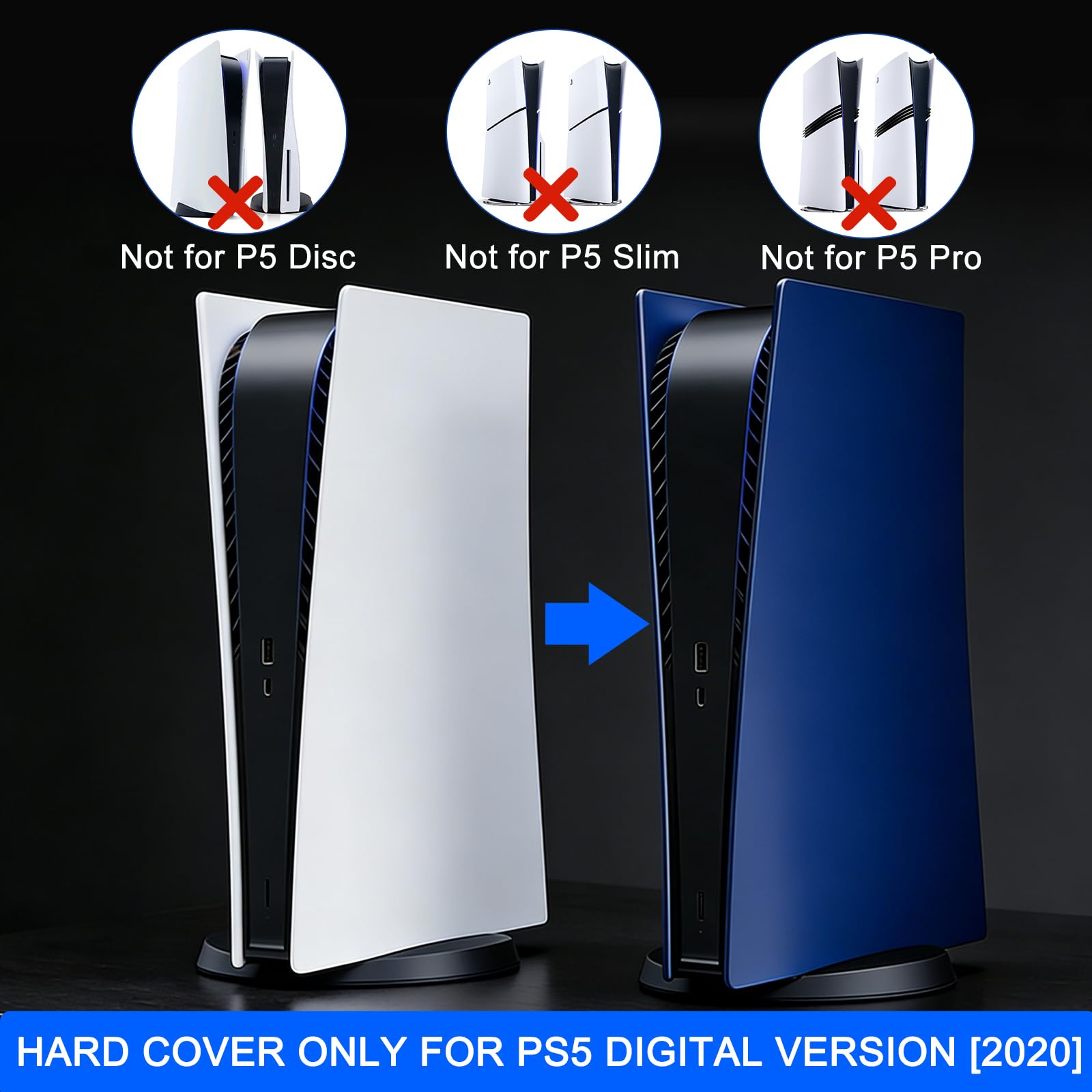 ArVin - Cover di ricambio per PS5, per console PS5, ABS antigraffio, antipolvere, accessori per Playstation 5, console di gioco digitale edizione digitale (blu)