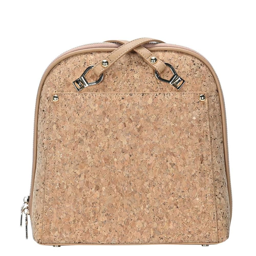 MMS Brands Miztique The Daisy Cork Convertible Backpack Purse for Women (Beige) | Cork Shoulder Strap Bag or Convertible Backpack | 10.5in x 4in x