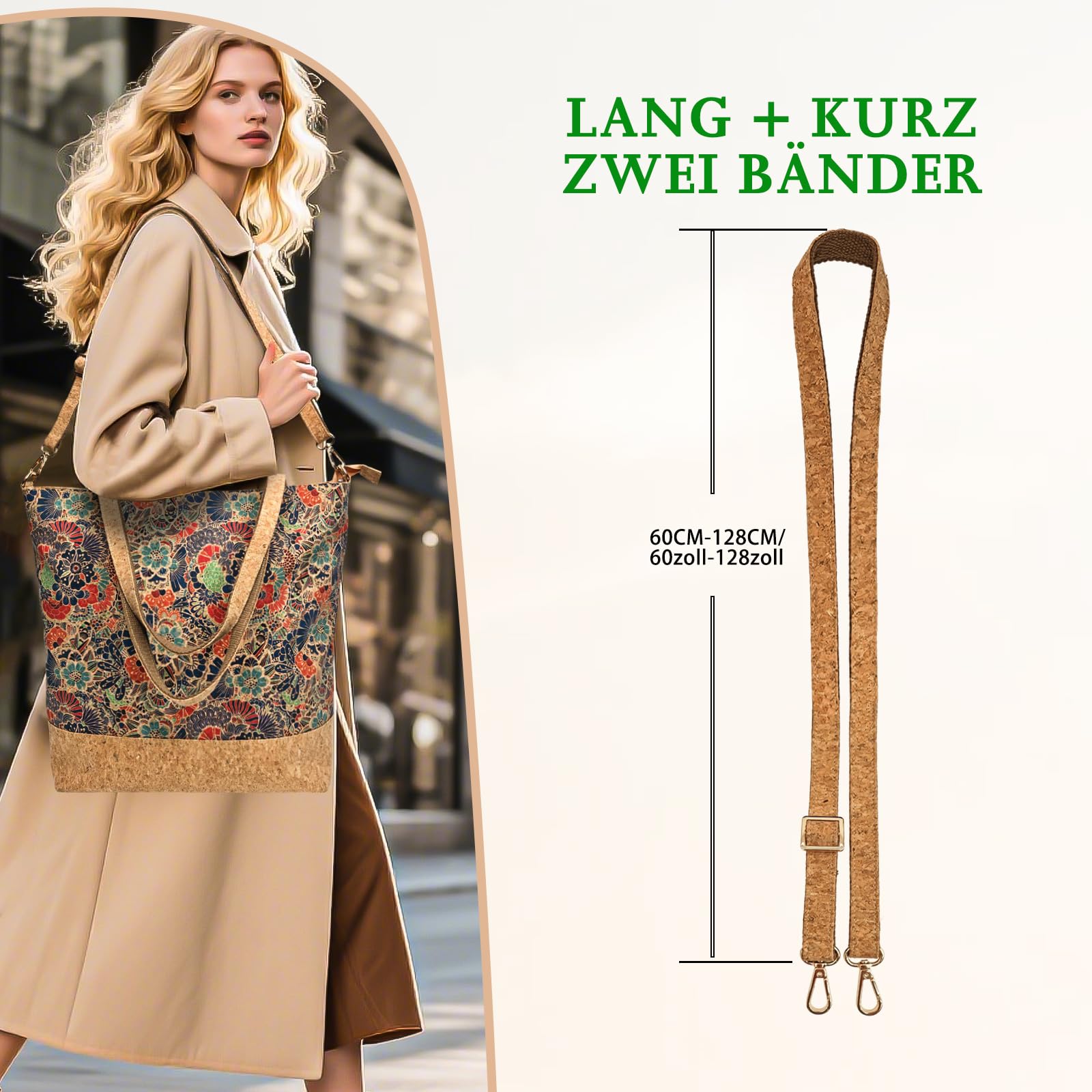 boshiho Bolso grande de corcho para mujer, bolso de mano y bandolera con 2 neceseres, para escuela, oficina, trabajo, viajes, excursiones, compras, madre, novia, como regalo