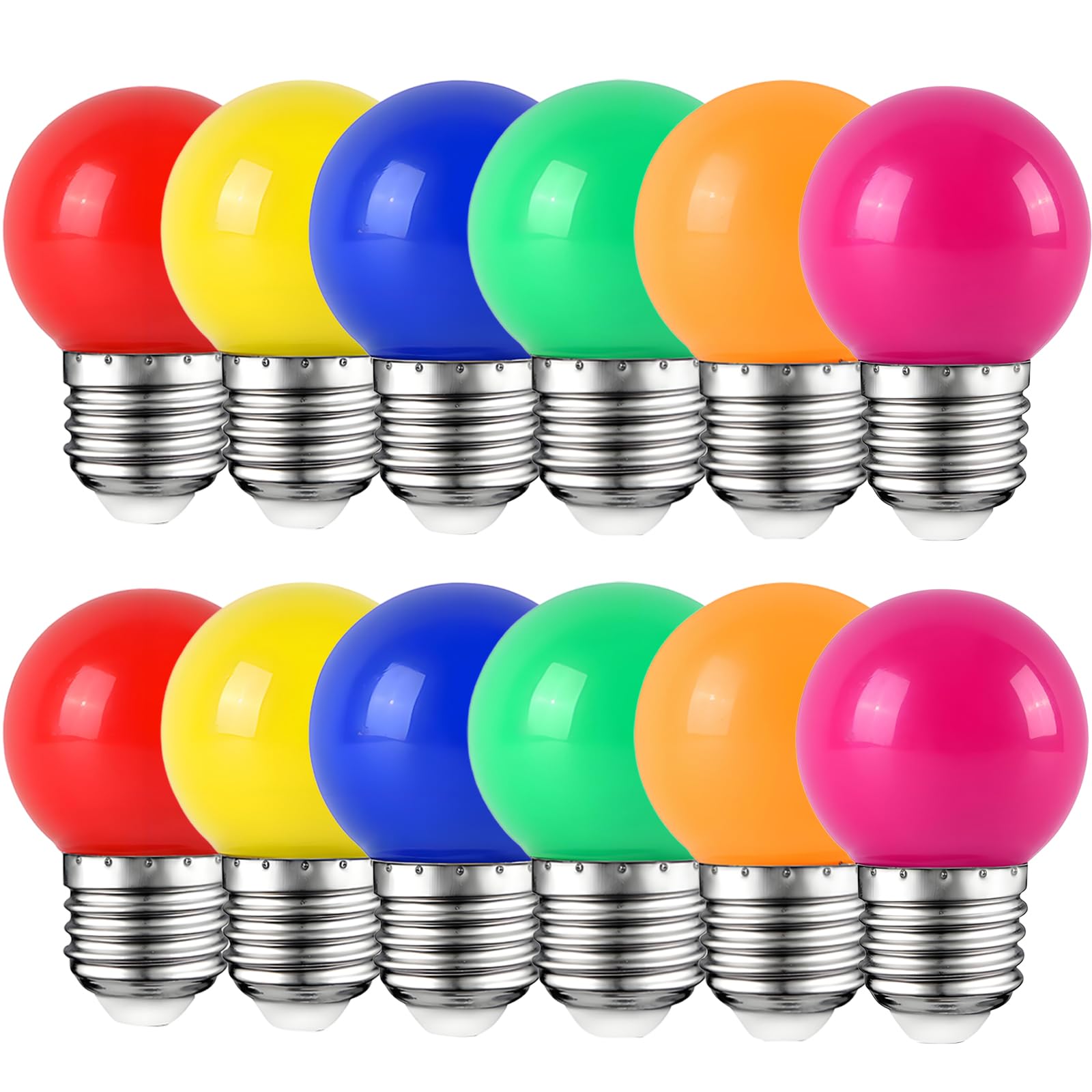 HUAMu 12 Pack E27 G45 Coloured LED Bulbs 2W, Golf Ball E27 Screw, Mixed Colours Red Yellow Blue Green Orange Purple, Atmosphere Decoration for Outdoor Indoor String Wedding, Party, Christmas