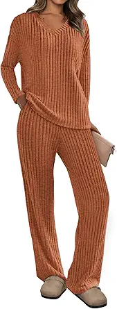 PRETTYGARDEN 2 Piece Sets for Women Fall 2025 Soft Comfy Lounge Long Sleeve Pajamas Set Knit Postpartum Pj Outfits Clothing