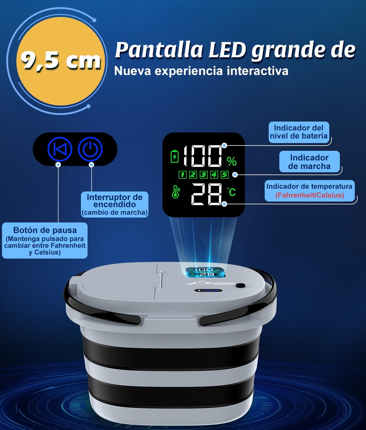 WADEO 2026 Nueva Ducha de Camping con Bomba integrada [13 000 mAh] y Cubo de Agua Plegable, 5 Niveles de Velocidad y 4 Tipos de Chorro, para Acampada, Autocaravana, Mascotas, Playa y jardín