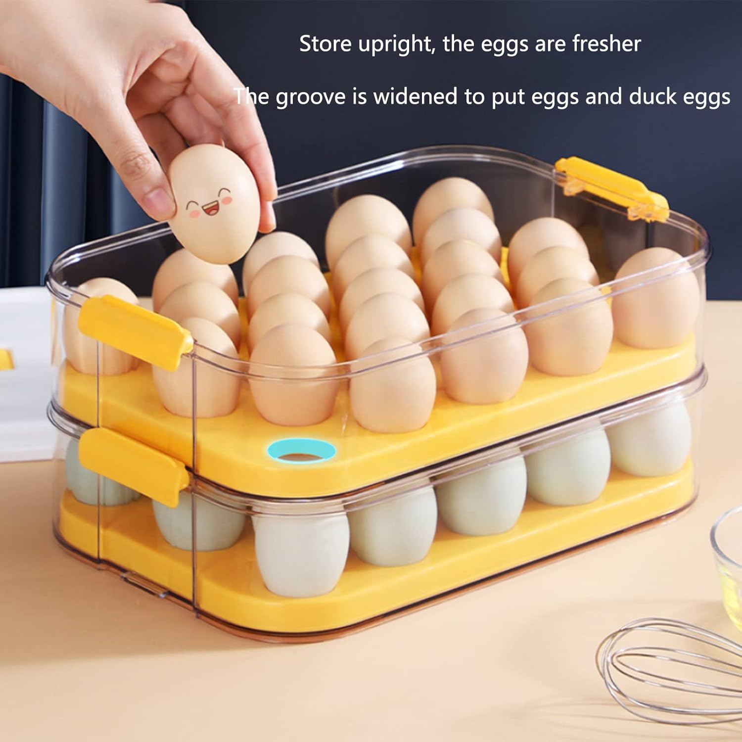 Large Capacity Egg Storage Box 2-Layer 46 Grid Egg Box for Refrigerator Egg Fresh Storage Container for Fridge Egg Storage Box with Handles-White. 13x8.5x6.1inch