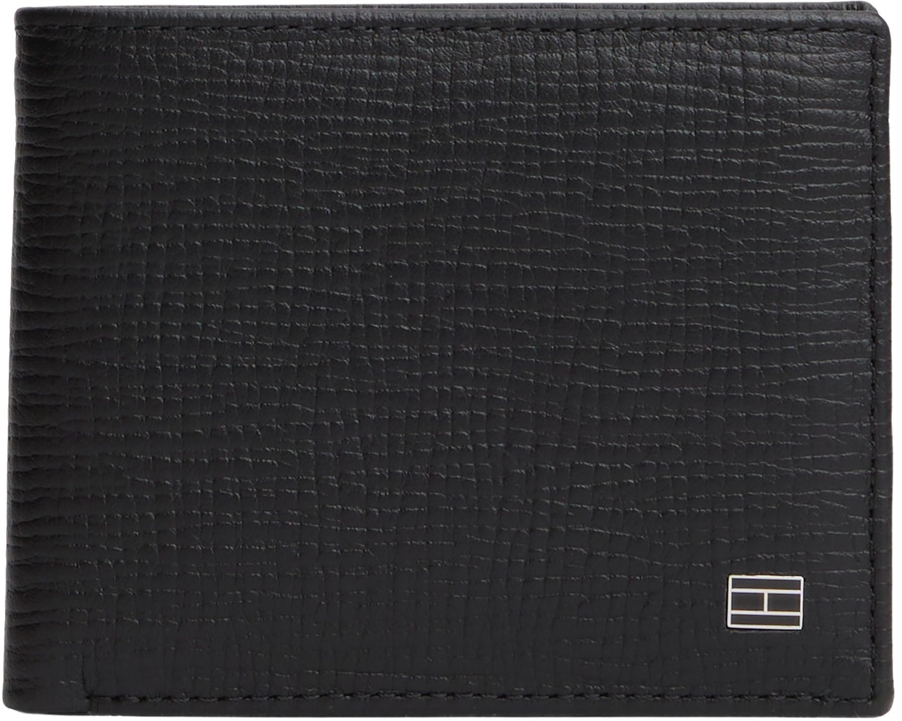 Tommy Hilfiger Men's Black Hilfiger Flag Leather Bifold Credit Card Wallet