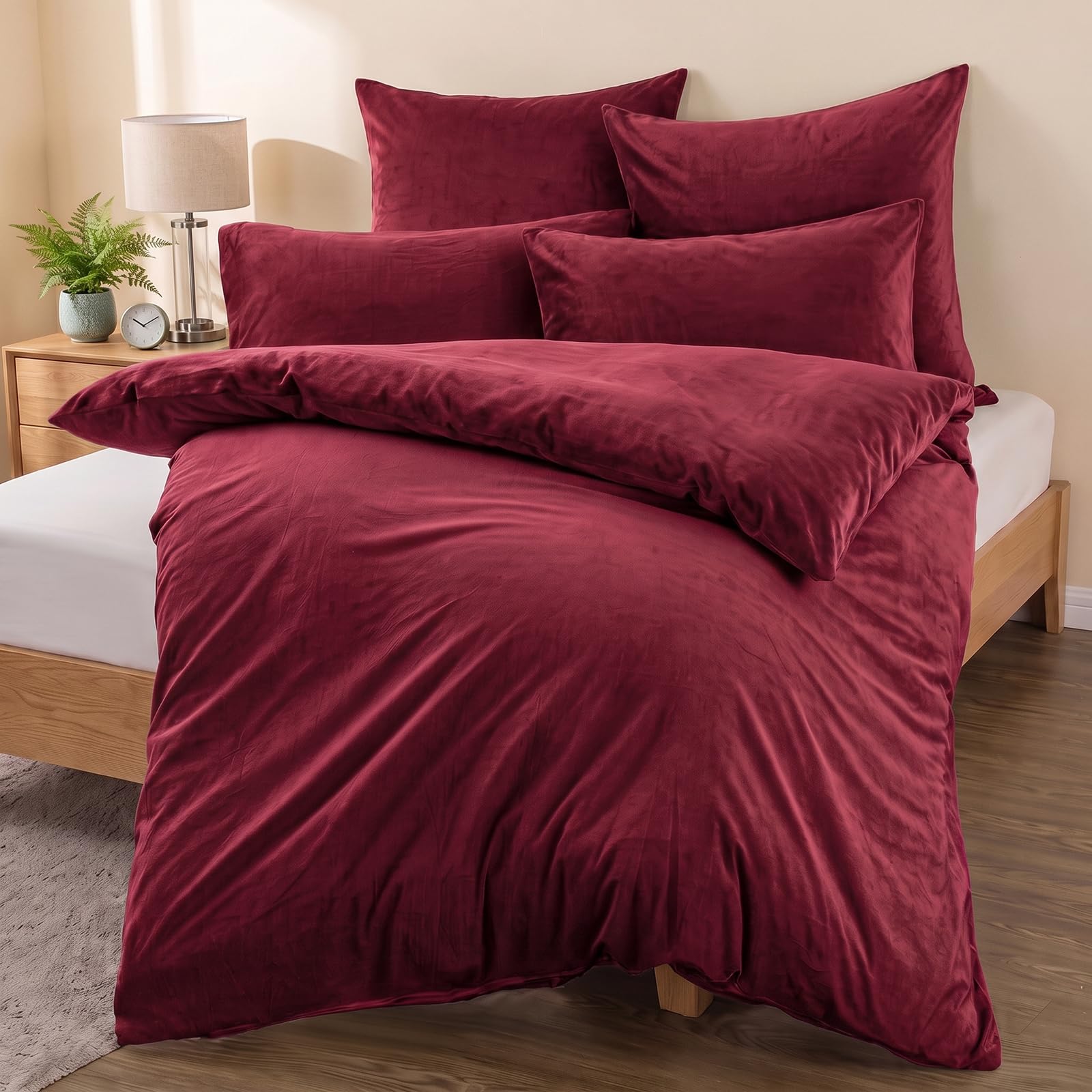 Soifox Flanell Winter Warm Plüsch Bettwäsche 135x200 2teilig Rot | Flauschig Fleece Kuschelig Weich Winterbettwäsche Kuschelbettwäsche Flanellbettwäsche, Samt Cashmere Touch, 60°C waschbar