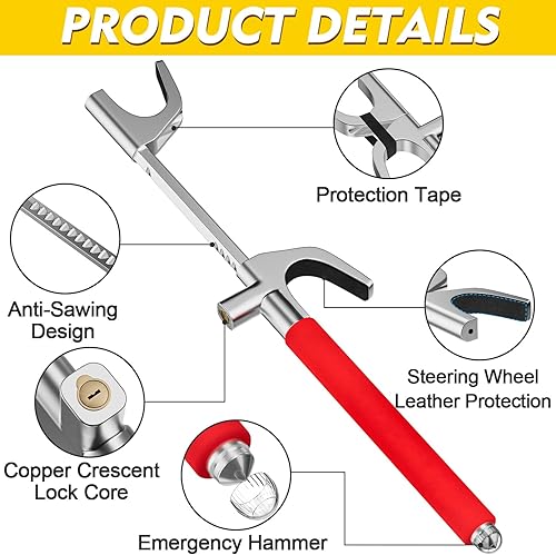 Miniatura 10 de Dispositivos de bloqueo de volante bloqueo de volante de club, dispositivo antirrobo de bloqueo de volante de automóvil, cerraduras ajustables para