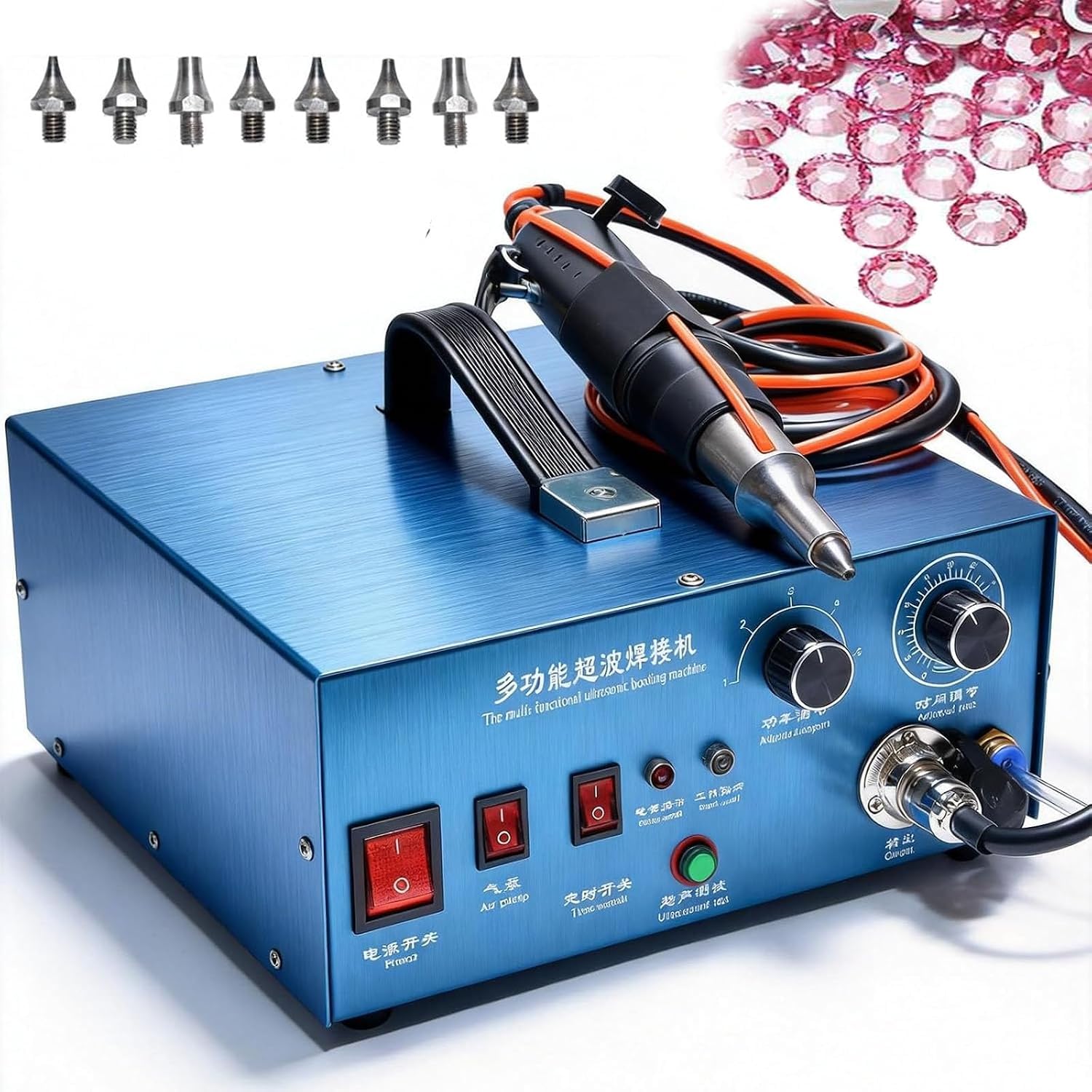 Macchina Per Incastonatura Di Perle A Ultrasuoni Da 500 W, Pressa Per Fissaggio Di Strass Con 8 Punte Intercambiabili, Intervallo 1-8 Mm, 50-80 Pezzi/min, Potenza/timer Regolabili, Per Perline