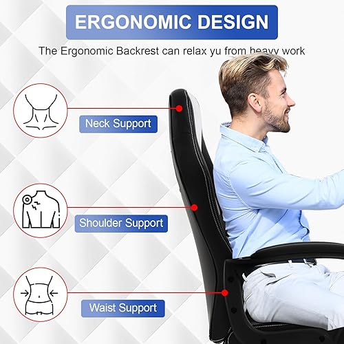 Miniatura 7 de Silla de juegos de piel sintética, ergonómica, silla de oficina, sillas ejecutivas para computadora, respaldo alto, tarea de computadora con soporte