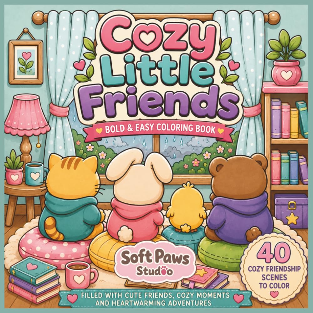 Cozy Little Friends: Bold and Easy Coloring Book Filled with Cute Cozy Moments and Friendship Adventures