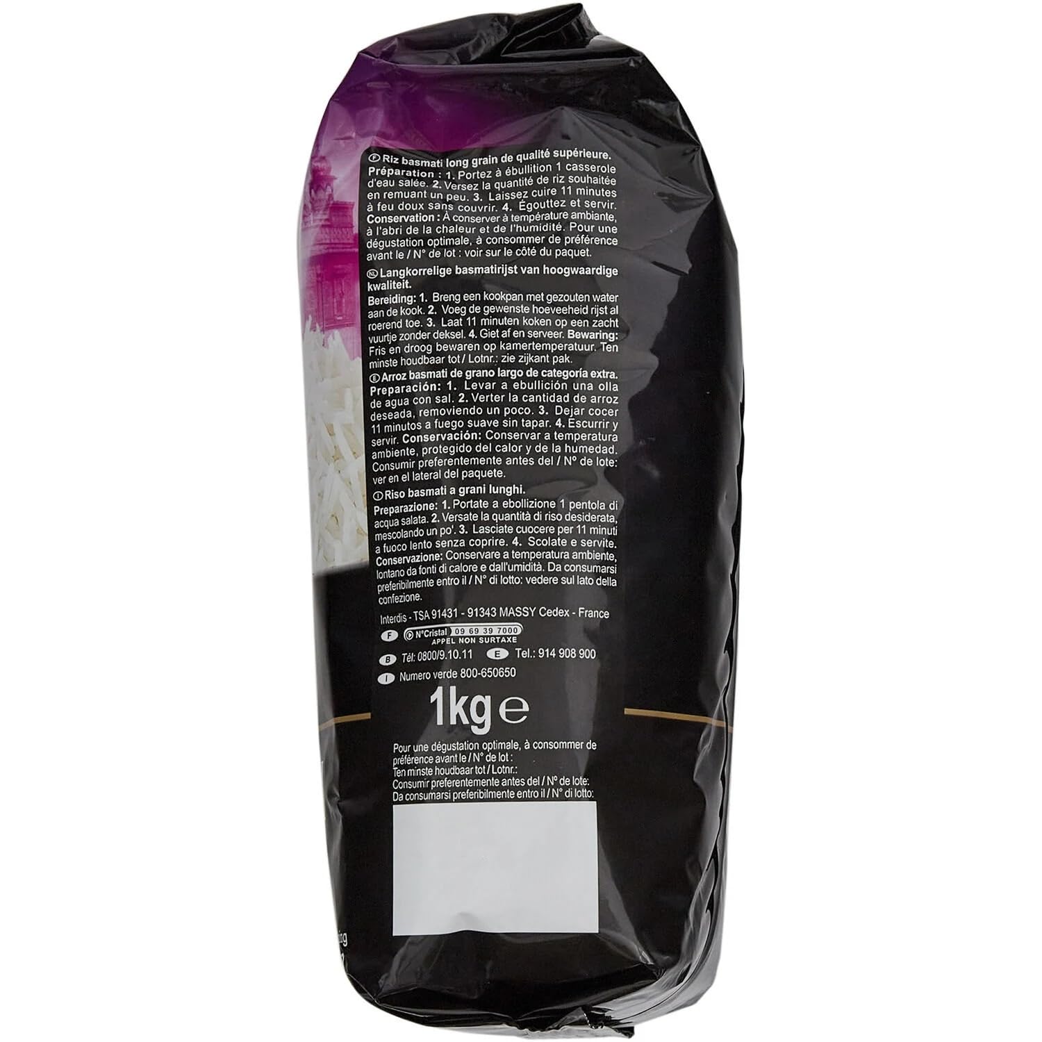 CARREFOUR EXTRA - Riz Basmati Penjab - Riz naturellement parfumé · Prêt en 11 min · Accompagnement Raffiné de Vos Plats du Monde - le paquet d'1Kg - Le Lot De 4